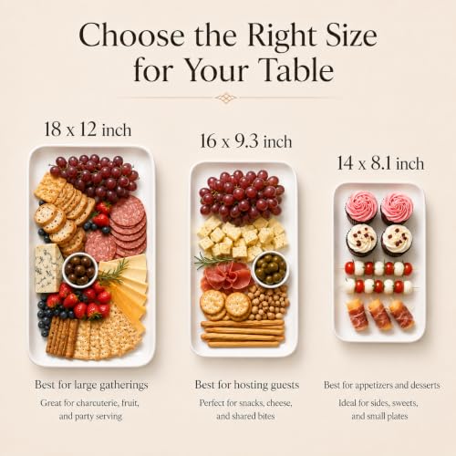 DELLING Serving Platter Set 18/16/14 Inch, Large White Porcelain Serving Trays for Entertaining, Rectangular Platters for Turkey Fruit Appetizer Party Wedding, Microwave Oven Dishwasher Safe, 3-Pack - color: White, size: 18/16/14 inch