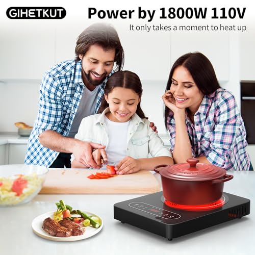GIHETKUT Single Burner Electric Cooktop,110V 1800W Electric Stove Top with LED Touch Control,10 Power Levels, 4 hTimer, Safety Lock,single electric burner Overheat protection - size: single stove top