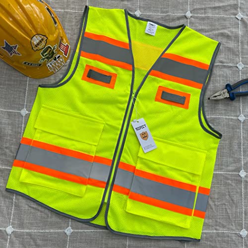TCCFCCT High Visibility Vest 2 Pocket Mesh Reflective Safety Vest, Yellow M - color: Hawks 01-mesh Yellow, size: Medium