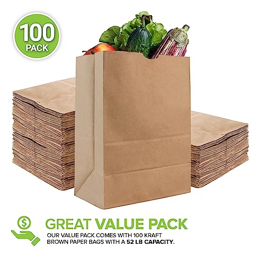 Stock Your Home 52 lb Kraft Brown Paper Bags (100 Count) – Bulk Large Grocery Bags for Shopping - size: 100 Count
