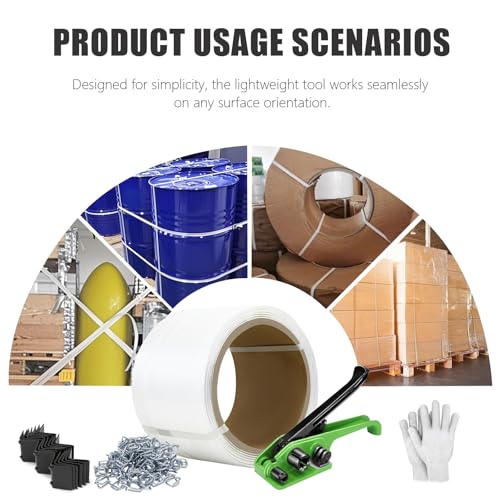 Heavy Duty Banding Strapping kit Contain 3/4"x 330' Composite Cord Packaging Straps & 100 Metal Wire Buckles 50 Plastic Edge Protectors Tensioner with Cutter Tool Glove - size: Composite Cord kit
