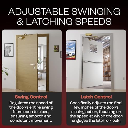 PrimeWare DC-300 Adjustable Automatic Door Closers for Home | Soft Close, No Slam | Residential and Commercial Door Closer | Level 3 | for Doors Weighing 90-140 lbs | Hydraulic Door Spring - Gold - size: Level 3, style: Gold