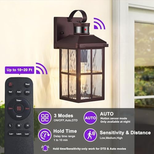Porch Lights Outdoor with Remote, Motion Sensor Exterior Lighting Fixtures - color: 1 Bronze RW