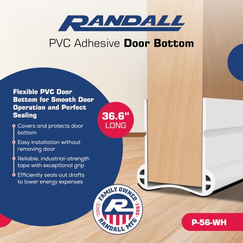Flexible Adhesive PVC Door Bottom – 36” Long | Fits Standard 1 3/4” Doors | White Self Stick Under Door Draft Stopper | Weather Stripping Seal for Noise, Dust, Air & Bug Protection - size: 36" White
