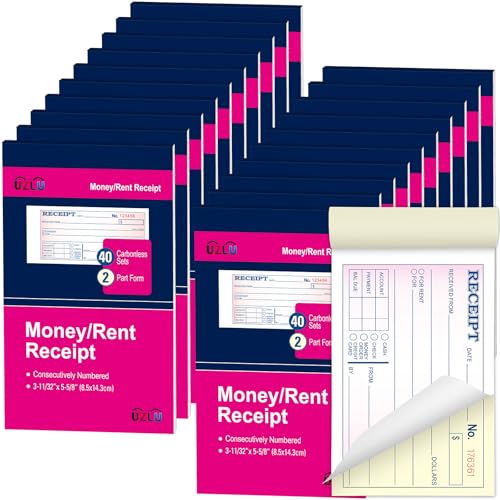 20 Packs Money and Rent Receipt Book, 3-11/32" x 5-5/8" Rent Receipt Books, 2 Part Carbonless for Small Business, Receipt Pad with Consecutive Numbering & Wraparound Cover, 40 Sets per Book - size: 3-11/32" x 5-5/8"-20 PCS, style: Rent Receipt Book Style