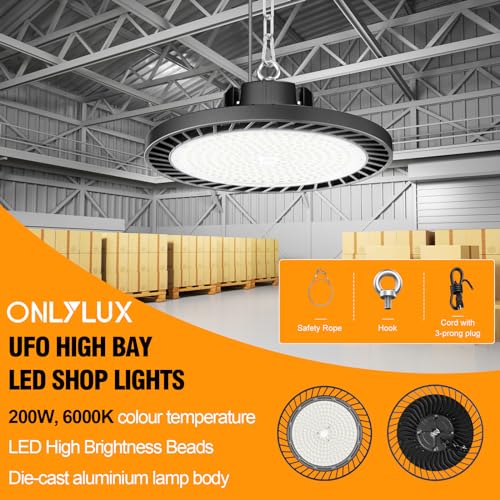 ONLYLUX 8 Pack LED High Bay Lights 200W, 30000LM 6500K (800W MH/HPS Eqv.) - size: 8 Pack