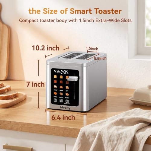 Mecity 2 Slice Toaster Smart Touchscreen, Stainless Steel Wide Slot Toasters Defrost, Reheat, Memory Function, Auto Shutoff, Digital Electric Bread Toaster for Bagel Muffin Waffle, 120V - color: 2 Slot-Brushed stainless steel