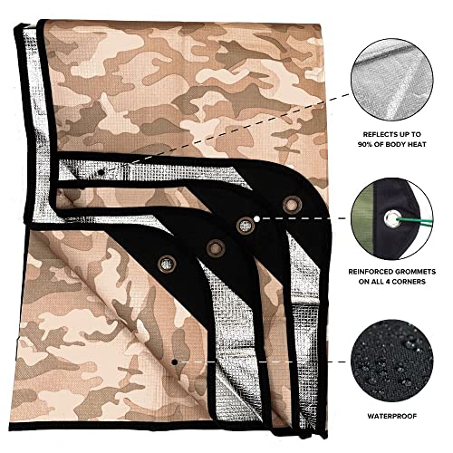 Arcturus All-Weather Outdoor Survival Blanket, Thermal Emergency Blanket, Reflective Heat Tarp with Grommets, Lightweight for Camping, Backpacking, Hiking & Emergency Car Kits, Desert Camo, 60x82in - color: Desert Camo