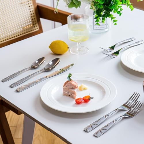 HIKAA 40PCS Stainless Steel Silverware Set, Modern Flatware Set for Kitchen, Mirror Polished Cutlery Set with Forks, Spoons and Knives,Dishwasher Safe - size: Standard 40PCS