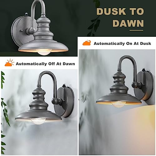 LONEDRUID Dusk to Dawn Sensor Outdoor Gooseneck Barn Light Fixture Silver - color: Silver