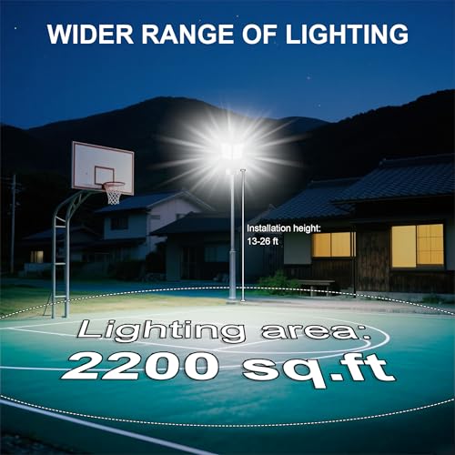Solar Street Lights Outdoor,Solar Parking Lot Lights Commercial Street Light Dusk to Dawn,7000K LED Security Flood Light with Pole Motion Sensor and Remote Control for Street,Court,Yard