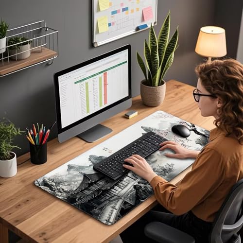Japanese B&W Cherry Blossoms Gaming Mouse Pad Desk Mat 31.5"x15.7 - color: Black and White