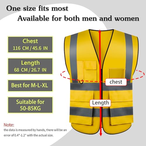 Safety Vests 20 Pack,Hi Vis Construction Vest with 5 Pockets and Zipper,Reflective Vest for Men Women Work One Size - color: Deep Yellow