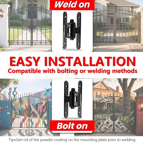 2 Pack Heavy Duty Outdoor Gate Hinges with Sealed Bearings, Bolt On Design for Large Heavy Driveway Gates Adjustable Yoke Pivot for Perfect Fit Supports Up to 1100 Lbs (Type C)