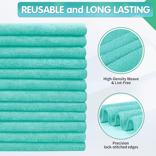 FIXSMITH Turquoise Microfiber Cleaning Cloth -Pack of 8, Highly Absorbent Cleaning Rags, 16"X12" All Purpose Cleaning Towels for Housekeeping, Kitchen, Car, Lint Free and Reusable Microfiber Towels - color: Turquoise, size: 8pk