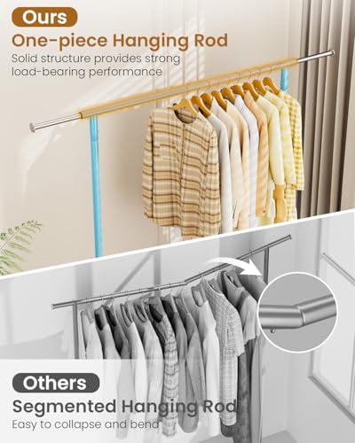 Heavy Duty Clothing Rack, Metal Clothes Rack Load 450 LBS, Rolling Coat Racks for Hanging Clothes with Lockable Wheels, Wardrobe Closet Garment Racks for Bedroom, Sky Blue - color: Sky Blue, size: Single Rod