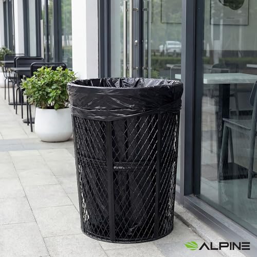 Alpine 48 Gallon Commercial Outdoor Mesh Trash Can – Open Top Weather Resistant, Heavy Duty Metal Wire Round Garbage Receptacle for Parks, Schools, City Streets - Black - color: Black