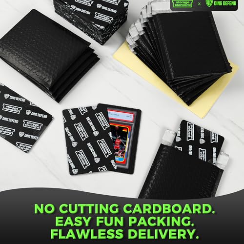 Ding Defend Trading Card Shipping Kit - Includes 110 4’’ x 6’’ Protectors, 55 Envelope Bubble Mailers, 240 Tape Seals for Slabs & Collectible Cards - Black - color: Black - 4'' x 6''