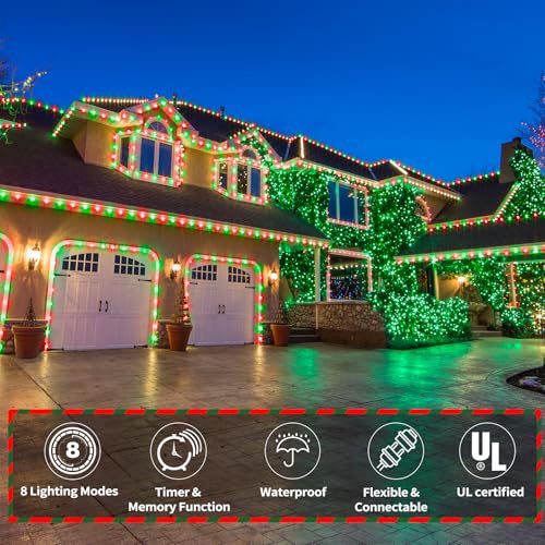 100ft LED Rope Lights Outdoor, 720 LED Connectable and Flexible Tube Lights with 8 Modes, Waterproof LED Rope Lighting for Garden Patio Pool Bedroom PartyIndoor Outdoor Christmas Decor (Red & Green) - color: Red & Green, size: 100ft