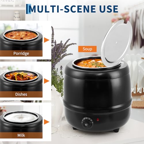 GarveeHome Soup Warmer, 10.5 Quarts Commercial Grade Soup Kettle with Hinged Lid and Detachable Stainless Steel Insert Pot, Food Warmer with Anti-Scald Handle for Restaurants, Buffet, Catering - size: 10.5 QT, Hinged Lid