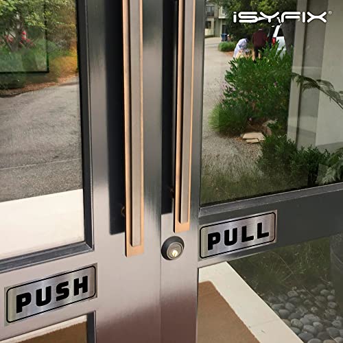 iSYFIX Push Pull Stickers Sign, 5x2 Inch, 2 Pack, Black/Brushed Silver - color: Black / Brushed Silver, size: Horizontal 2x5