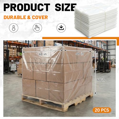 Fuyoooo 20 Pcs 48 x 48 x 60 Inch Clear Pallet Covers - size: 48 x 48 x 60 Inch