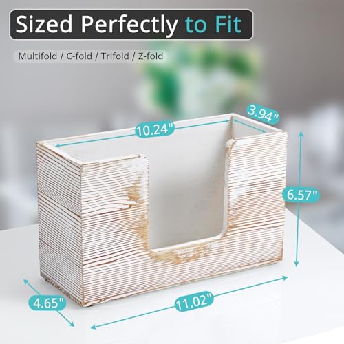 Paper Towel Dispenser Countertop, White Washed Wood Bathroom Paper Towel Holder, Napkin Holder for Kitchen, Countertop Multifold C-Fold, Z-Fold, Trifold Paper Hand Towel Dispenser for Toilet - color: 1 Pack-rustic White, size: 11.02" x 4.65" x 6.57"