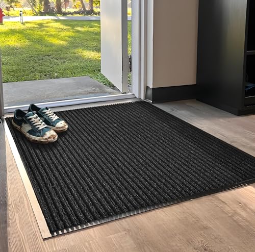 SRDDQLC Door Floor Mat Commercial Grade Large Size Heavy Duty Tough Entry Collection Slip Skid Entrance Mat with Rubber Backing Low Profile (Black, 4x6FT) - size: 4' x 6' (Rectangular)