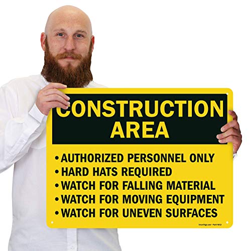 SmartSign "Construction Area - Authorized Personnel Only, Hard Hats Required" Sign | 18" x 24" Aluminum - size: 18" x 24"