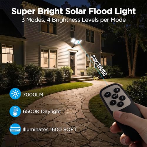 Solar Flood Lights Outdoor, 7000 LM Super Bright Aluminum Arm Waterproof - color: Black