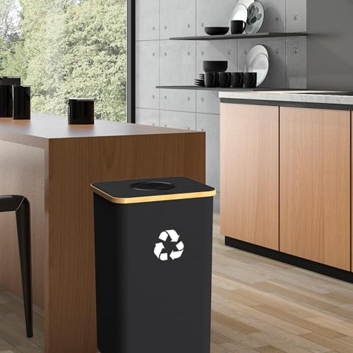 Recycling Bin for Kitchen Indoor Home, Large 26 Gallon 100L Recycle Bin with Lid Removeable Reusable Inner Bag Bottle Can Glass Waste Plastice Stickers,Black - size: Black-26Gallon