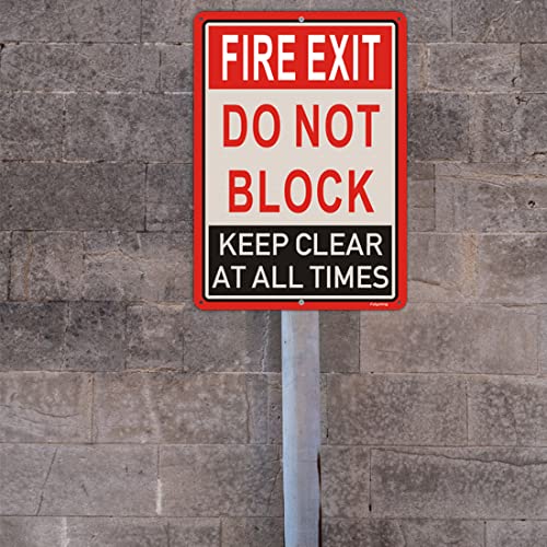 2 Pack Fire Exit Do Not Block Door Keep Clear at All Times Signs 14x10 Inches Fire Exit Safety Sign Do Not Block Sign Metal Reflective Sturdy Rust Aluminum Weatherproof Easy to Install