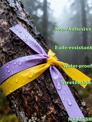 Purple Flagging Tape - Non-Adhesive Hi-Vis Plastic | 5 Rolls (1" x 500') | Fade-Resistant for Surveyor, Tree Marking, Hunting Trail, Boundaries & Hazardous Areas Workplace - color: Purple