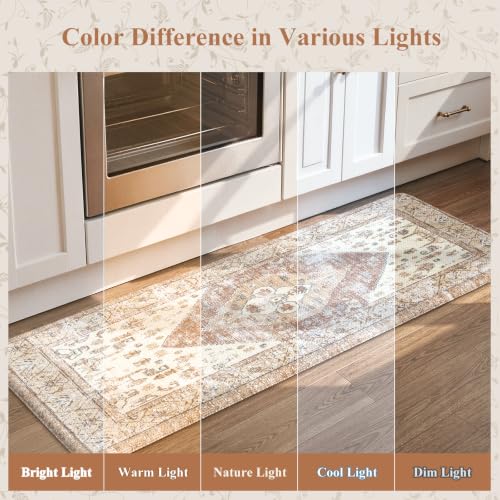 KIMODE Farmhouse Kitchen Mats Cushioned Anti Fatigue Khaki Kitchen Rugs 2Pc - color: Light Khaki, size: 17.3" x 47 "+ 17.3" x 29 "--0.47 inches
