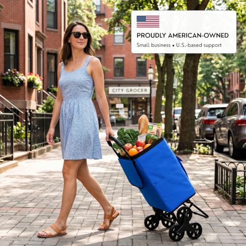Shopping Cart, Super Loading Stair Climber 220 lbs Capacity, Grocery Foldable Trolley with Extra Large Shopping Bag Laundry Utility Cart with Adjustable Bungee Cord, blue - color: Blue