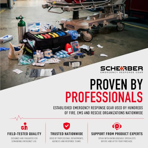 Scherber Fully-Stocked Premium First Responder Bag | HSA/FSA Approved | Large Pro EMT/EMS Trauma, Bleeding & Oxygen Medical Kit | CAT Tourniquet, HyFin Chest Seal & 250+ First Aid Supplies (Black) - color: Black