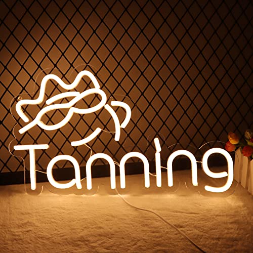 Tanning Neon Signs for Wall Decor Neon Lights for Bedroom Led Business Signs Suitable for Tanning Shop Christmas Birthday Party Unique for Lover, 5V Power Adapter, 16 * 10 Inch(Warm White) - color: Tanning