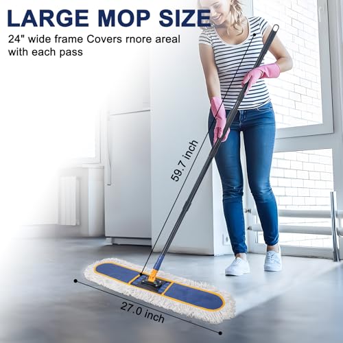 24" Commercial Dust Mop for Floor Cleaning,Heavy Duty Floor Duster, Blue - color: Blue Yellow