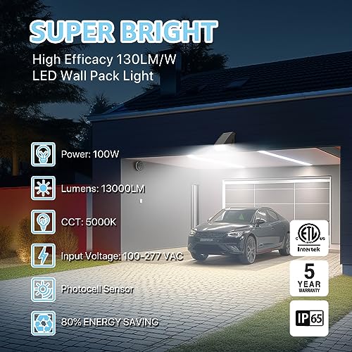 HYPERLITE Wall Pack Led Exterior Light: 100W 13,000LM ETL Listed Cut-Off LED Wall Pack Light - IP65 Waterproof Security Light Commercial and Industrial LED Wall Lights for Parking lot Home Yard - size: 100W 5000K 1Pack