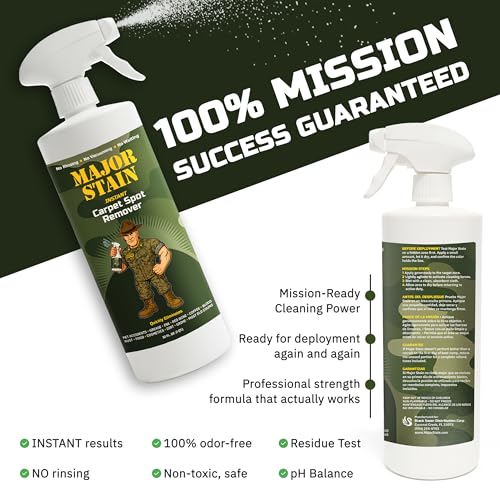 Major Stain Carpet Stain Remover Spray – 32oz – Powerful Carpet Cleaner Spray & Spot Remover for Carpet, Upholstery & Rugs – Removes Wine, Coffee, Grease & Food Stains – Fragrance Free - size: 32 Fl Oz (Pack of 1)
