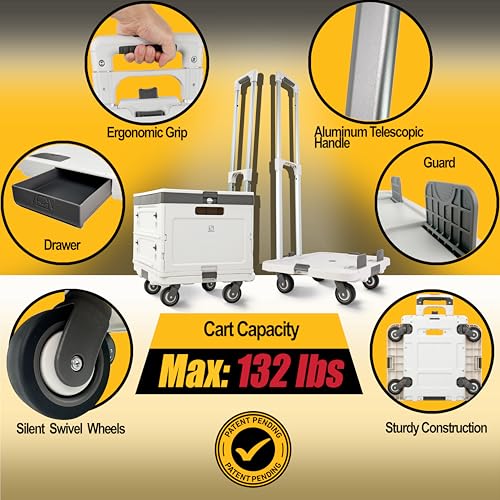 Wellmax Rolling Crate with Wheels, Foldable Utility Cart, 132 lb, White