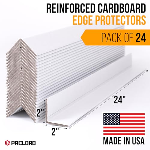 24" x 2" x 2" Reinforced Cardboard Edge Protectors, White (Pack of 24) – 0.16" Thick Heavy-Duty Cardboard Corner Protectors for Shipping – American Quality V-Board Pallet Edge Protectors - color: Thickness: 0.16", size: Pack of 24
