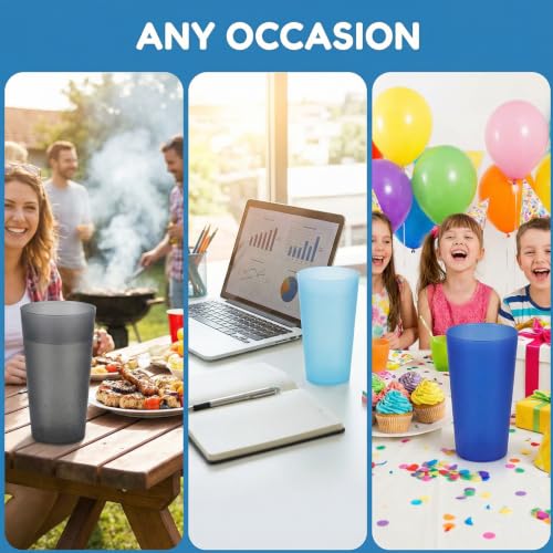 32oz Plastic Cups Reusable set 12, Large Plastic Tumbler Monochrome - color: Monochrome