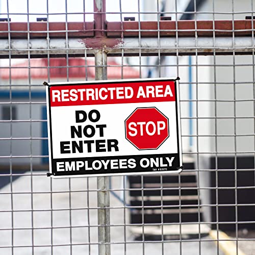 T&R Restricted Area Do Not Enter, Employees Only Sign - 2 Pack - 10 x 7 Inches Rust Free .040 Aluminum - UV Protected, Waterproof, Weatherproof and Fade Resistant - 4 Pre-drilled Holes - color: Black & Red - 10" x 7" - 2 Pack