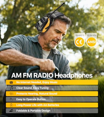 Digital AM/FM Radio Hearing Protection Earmuffs, 25 dB NRR - color: Yellow