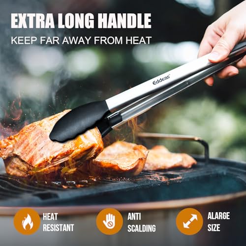 17 & 12 Inch Extra Long Kitchen Tongs with Silicone Tips, Heat Resistant 600 Degrees Silicone Tong, Stainless Steel Tongs for Cooking, Food, Bbq, Grilling, Barbecue, Dishwasher 2 Pack - color: Black 2Pcs, size: 12+17 inch