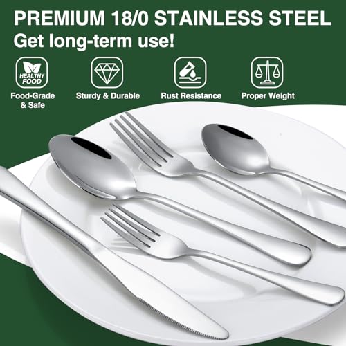 60-Piece Silverware Set with Organizer,AIVIKI Stainless Steel Flatware Set for 12,Cutlery Utensil Sets for Home Restaurant,Tableware Set Include forks spoons and knives,Mirror Polished,Dishwasher Safe - color: Silver