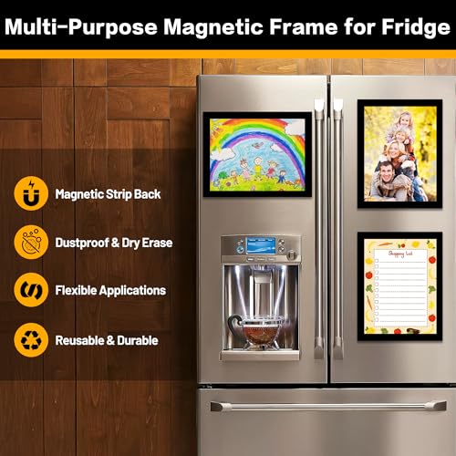 5Pack Magnetic Frames for Refrigerator - 8.5 x 11 Magnetic Sign Holder, Magnetic Paper Holder Document Holder for Fridge, Metal, Whiteboard Surface - Magnetic Picture Frame Poster Frame - color: Black, size: 5Pack 8.5"x11"