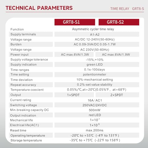 GRT8-S1 Asymmetric Cycle Timer Relay 1SPDT 16A AC/DC 12-240V Din Rail - size: GRT8-S1 AC/DC 12V-240V