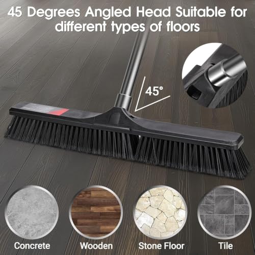 Masthome 24" Push Broom, Heavy Duty Outdoor Broom for Garage - color: Black